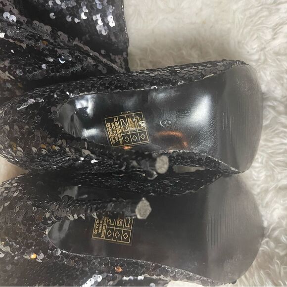 Yoki thigh high Black Sequins heels Boots side zipper SZ8 - Picture 11 of 11